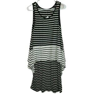 Look At Me Womens Tank Dress Medium Black Striped Jersey Layered Beach NWT